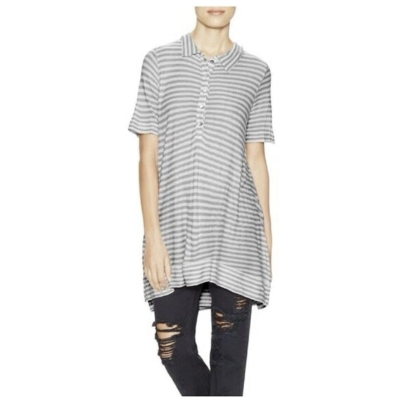 We The Free People Ryan Gray Striped Oversized Knit Henley Tunic Size XS - Picture 1 of 8